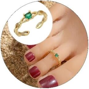 Daisy Toe Ring for Women,925 Sterling Silver Dainty Flowers Stackable Open Foot Ring to Daughter Mother 14K Gold Plated Green CZ Toe Ring Elegant Beach Summer Foot Waterproof Jewelry Graduation Gift