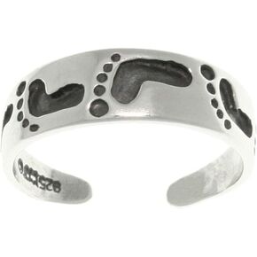 Sterling Silver Footprints In The Sand Adjustable Toe Ring