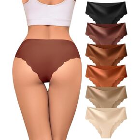 Seamless Cheeky Underwear for Womem Breathable Cheeky Wave Edge Stretch No Show Bikini Panties Invisible Hipster 6 Pack