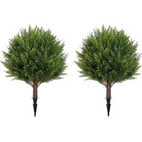 Artificial Cedar Topiary Tree with Planting Stakes, Indoor and Outdoor Home Decoration 2 Pieces（15.8 inch）