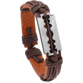 Punk Rock Razor Blade Bracelet Braided Wax Rope Pu Leather Arm Cuff Bracelet