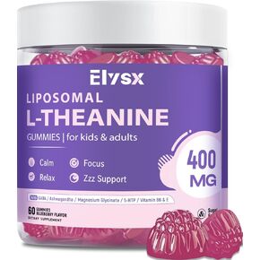 Liposomal L Theanine Gummies, Chewable L-Theanine 400mg with GABA Supplement for Kids & Adults, Stress Relief, zzZ and Relaxation, Focus Support, Natural Blueberry Flavor, 60 Count