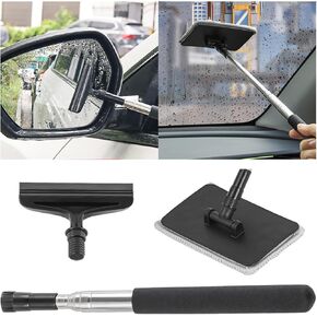 Car Rearview Mirror Wiper, Windshield Squeegee Cleaning Tool with Telescopic Long Rod, Portable Retractable Side Window Water Cleaner, Automotive Glass Accessories, Universal Fit
