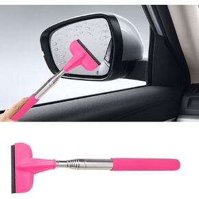Car Rearview Mirror Wiper, Retractable Car Side Mirror Squeegee with Telescopic Long Handle, Mini Portable Automotive Window Cleaner Tool for Rainy Foggy Weather, Universal Car Accessories (Black)