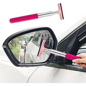 Car Side Mirror Squeegee, Retractable Telescopic Mirror Wiper, Anti-Fog & Water Cleaning Tool for Rainy & Foggy Weather, Extendable 98cm Handle, Portable Auto Mirror Cleaner