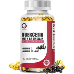 Quercetin 1000mg with Bromelain, Vitamin C & D3, Zinc, Bromelain Quercetin Supplements for Men & Women, Non-GMO & Gluten Free, 120 Capsules