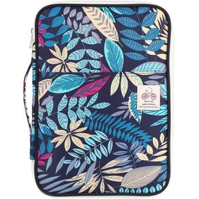 A4 Document Bag, A4 File Folder Portfolio Organizer Multi Functional Zippered Case Travel Pouch Handbag for iPads Phones Notebooks Pens Documents (13.8 x 9.8 x 1.2inch)(Navy Blue)