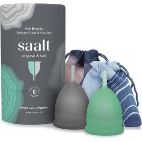 SAALT TWIN PACK - كوب السيليكون الطبي القابل لإعادة الاستخدام من الدرجة الطبية - ارتداء لمدة 12 ساعة - سالت ناعمة ومصلية (صغيرة)