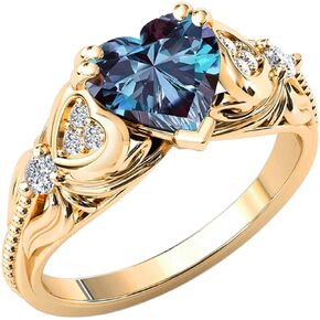 10k 14k 18k Gold 0.08cttw Natural Diamond Heart Shape Gemstone Rings for Women Heart Engagement Rings Heart Shaped Promise Anniversary Rings for Her (2ct, 8 * 8mm)