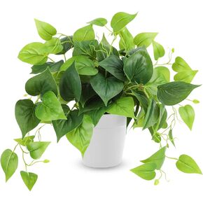 CEWOR Artificial Plants Fake Pothos with Plastic Pot Artificial Potted Plant for Home Office Bedroom Indoor Outdoor Decor 1 Pack