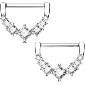 Melighting 14G Star Nipple Rings 316L Stainless Steel Nipple Clicker Clear Square CZ Nipple Piercing Jewelry Barbell for Women 14 mm
