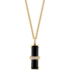 قلادة سرية مظلمة | Black Onyx Rectangle 1 PC ، Natural White Diamond 4 PC | 18-CARAT صفراء الذهب فيرميل | 925 الفضة الاسترليني | 11.00 x 3.80 × 4.40 مم | أحجام قابلة للتعديل (38-40-42 سم)