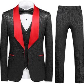 UNINUKOO Mens Suits Slim Fit 3 Piece Jacquard Suit 1 Button Shawl Collar Wedding Formal Tuxedo for Men