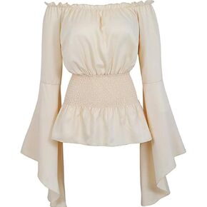 Womens Renaissance Long Sleeve Blouse Victorian Pirate Shirt Boho Tops Ruffle Smocked Waist Cosplay Costumes in Saudi Arabia
