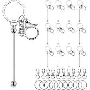 30 Sets Metal Keychain Accessories Lobster Claw Clasp Key Chain Ring Lanyard Hook Clips Crochet Charms Crafts Jewelry Keyrings Making Kit, Silver