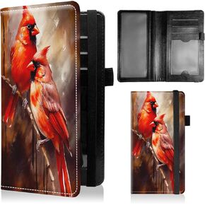 Checkbook Cover for Personal Checkbook for Men & Women Check Book Cover Wallet Cute Pu Leather with Pen Holder Card Slots Elastic Strap with Duplicate Checks Red Bird