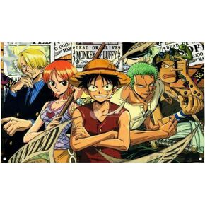 Luffy Zoro Nami Character Flag Funny Tapestry Banner Game Room Gym Dorm Wall Man Cave Decor 3X5 Feet with 4 Grommets for Easy Hanging