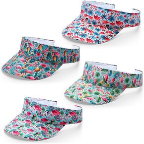 4 Pcs Hawaiian Visor Hat for Women Men Tropical Beach Adjustable Empty Top Sport Visor Cap for Summer Outdoor Pool