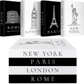 Decorative Books for Home Decor - Set of 4 | Decor Bookends for Coffee Table, Decor Stack, Designer Books Modern Hardcover | Black & White Aesthetic Design