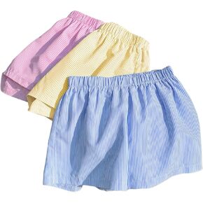 Milumia Girl's 3 Pack Striped Elastic Waist Straight Leg Going Out Casual Shorts