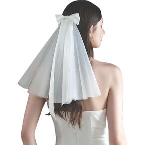 Bridal Bow Veil White Short Wedding Veil Tulle Bachelorette Party Veils Bride Accessories for Women Girls
