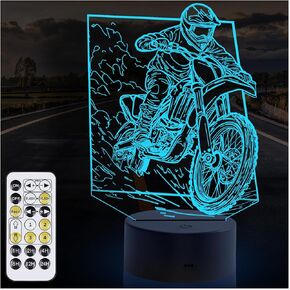 Dirt Bike Gift 3D Night Light, Illusion Night Lamp for Boys - Dirt Bike Themed Bedroom Lamps, Optical Illusion Lamp with Remote Control, Kids' Room Décor, Cool Gifts for Motorcycle Lovers
