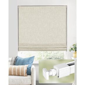No Tools No Drill Cordless Roman Shades for Indoor Windows 100% Blackout, for Window Size 34" W × 64" H Beige