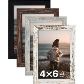 KINLINK 5x7 Picture Frame White Set of 4, Wooden Photo Frames Matted 4x6 with Plexiglass for 4x6 with Mat or 5x7 without Mat for Table and Wall Display