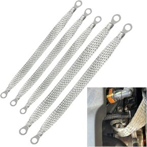 Universal Automotive Ground Strap, 3PCS 10"×1/2" & 2PCS 13"×1/2" Vehicle Grounding Cable Strap with 5/16" Rings Terminal, Flat Braided Copper Ground Engine Cable Strap Kit for Cars