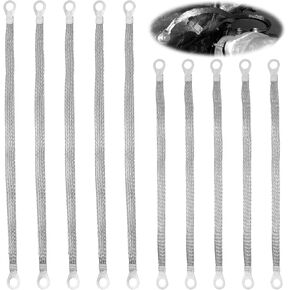 10pcs الأشرطة الأرضية 10/12 بوصة محرك أدوات حزام أوتوموتيف الأرضية مجموعة من النحاس النحاس النحاس المعلب محرك الأشرطة وموصلات الأسلاك مع محطات حلقة لمعظم السيارات (الفضة)