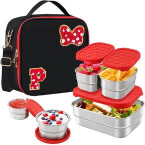 مجموعة صندوق الغداء المعزول ، Bow Mouse Preppy Brag Bag Bag Bag Base with Stains Steel Bento Box ، Booder Snack Food Containers مرة أخرى
