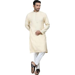 Filori Studio - Men's Cotton Viscose Self Woven Design Long Kurta with Embroidery (Kurta Only)