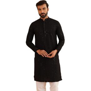 Sojanya (Since 1958 Men'S Pure Cotton Mustard Embroidered Sequined Kurta