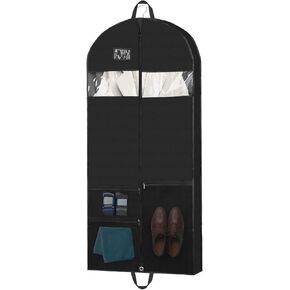 Black Garment Bag, 24x60x4 inch, Pack of 1, Garment Bags for Travel & Hanging Clothes, Dress, Coat, Suit Bags for Closet Storage, Breathable Dust Proof Garment Covers with Clear Window