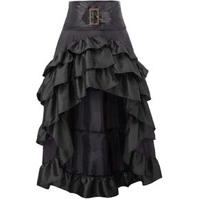 Panegy Women's Steampunk Gothic High Low Ruffle Victorian Renaissance Bustle Skirt