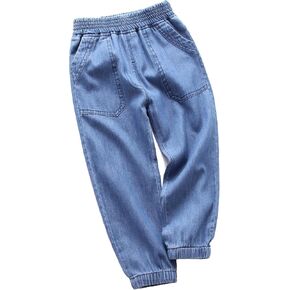 SEAUR Boys' Jeans Cotton Denim Shorts Pants Kids Fashion Jeans Elastic Waist Jeans Shorts with Pockets Summer Pull On Jeans