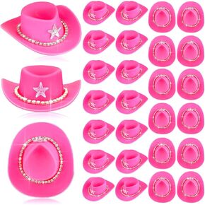 20 Pcs Mini Cowboy Hat for Crafts Mini Cowgirl Hat for Dolls Small Tiny Cowboy Hat for Western Party Supplies Decoration (Pink, Plastic)