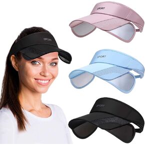 3 PCS Sun Protection Women Women Sports Hats ، قبعة شمس عريضة قابلة للتعديل (أسود ، زرقاء ، وردية)