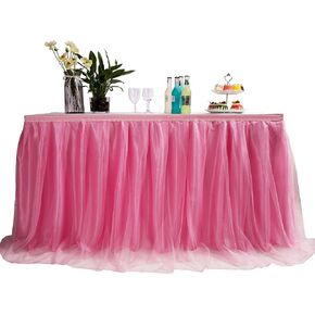 9ft / 275cm Rose Red Tulle Tutu Table Skirt, Wedding Bridesmaid Sister Costume,Baby Party Skirt, Rectangle Or Round Decorative Table Decoration, Fashion Deluxe Romantic Birthday Party Shower (Wave)