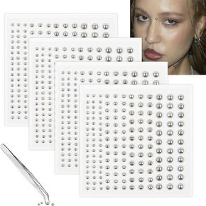 Self-Adhesive Face Gems Sticker, Fake Lip Piercing Fake Nose Stud Eyebrow Stud, Non-Piercing Nose Stud Stick on Belly Button Sticker, Fake Nose Ring Cool Punk Y2K Makeup for Women Men (gold)