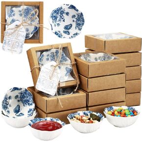 30 Pack Wedding Favors for Guests Small Ceramic Bowls Bulk Gifts Set 3.3 Inch Blue Floral Design Mini Dipping Bowl Sauce Dish with Cards Box for Party Shower Favor Souvenir in Saudi Arabia