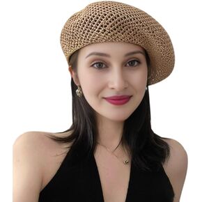 French Beret Hat for Women Summer Slouchy Crochet Beach Hat Solid Color Beanie Hat