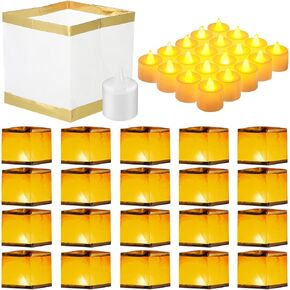 Mudder 20 Pack 5.9 Inch Floating Square Paper Lanterns with LED Tea Lights Candles for Wishing Praying Blessing Wedding Festival Event Party Memorial Pool Patio Side Decoration