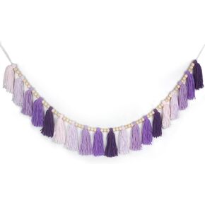 Purple Yarn Wood Bead Tassel Garland Wall Hanging Decor Boho Lavender Banner Tassels for Classroom Baby Shower Birthday Party Nursery Girls Dorm Room Bedroom Wedding Decorations