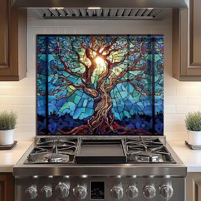 DAIFURONGE Tempered Glass Backsplash For Kitchen Behind Stove,Stove Backsplash Top Cover,Easy to Clean Glass Splashback, Sink Cover Splash Guard,Home Kitchen Wall Decor (30"x24"(76.2x60.96cm))