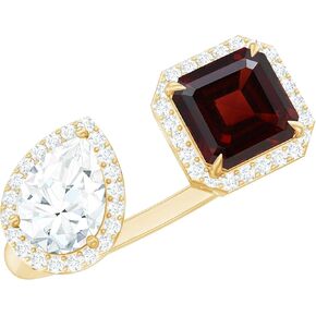 Mother's day gifts, Natural Garnet 2 Stone Engagement Ring in Yellow Gold Plated Silver, AAA Quality, Garnet Moissanite Toi Et Moi Ring