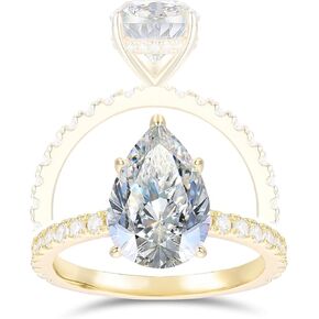 14K الذهب الصلب 4ct الكمثرى قطع خواتم الخطبة مويسانيت للنساء