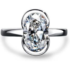 Moissanite Engagement Rings 3CT Half Bezel Setting 11mm*7mm Oval Cut Lab Created Diamond Solitaire Promise Band in S925 Sterling Silver Wedding Rings for Women