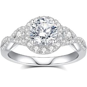 Moissanite Engagement Rings Wedding Ring D Color VVS1 Round Cut S925 Sterling Silver Plated 18K White Gold Promise Rings for Women