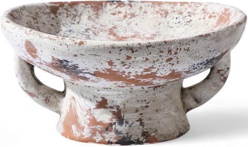 Ceramic Decorative Bowl 8.27x4.13 Inch Pedestal Decorative Rustic Farmhouse Fruit Bowl for Home Decor Coffee Table Counter Top Centerpieces Living Room (Black) in Saudi Arabia